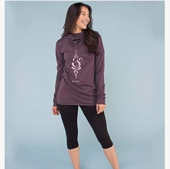 Soul Flower Organic Cotton Just Breathe Cowl Neck Yoga Hoodie Long Sleeve Size L - Picture 2 of 16